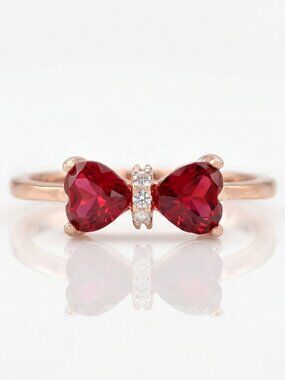 Red Ruby Heart Bow Ring, real 925 Sterling Silver Charmed Aroma Valentines